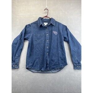 NFL Antigua Womens Blue Jean Denim Shirt Tennessee Titans Size M Vintage